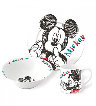 Lisanslı Mickey Mouse Porselen 3 lü Beslenme Yemek Seti