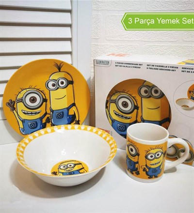 Lisanslı Minions Porselen 3 lü Beslenme Yemek Seti