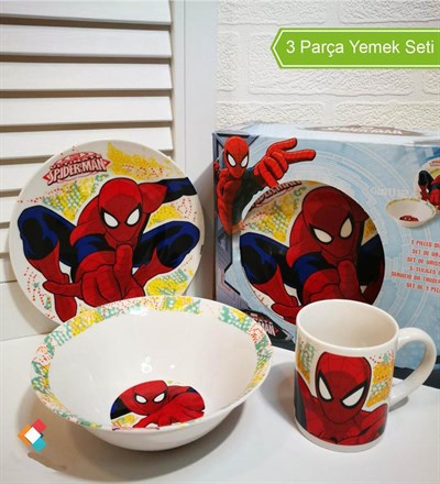 Lisanslı Spiderman Porselen 3 lü Beslenme Yemek Seti