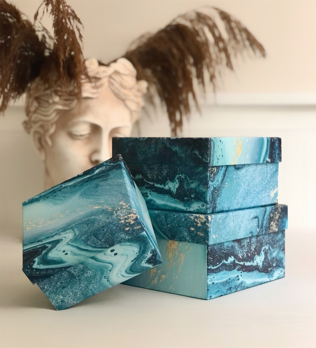 Mavi Ebruli Tasarımlı 3'lü KutuGiftmodaGmhk10005