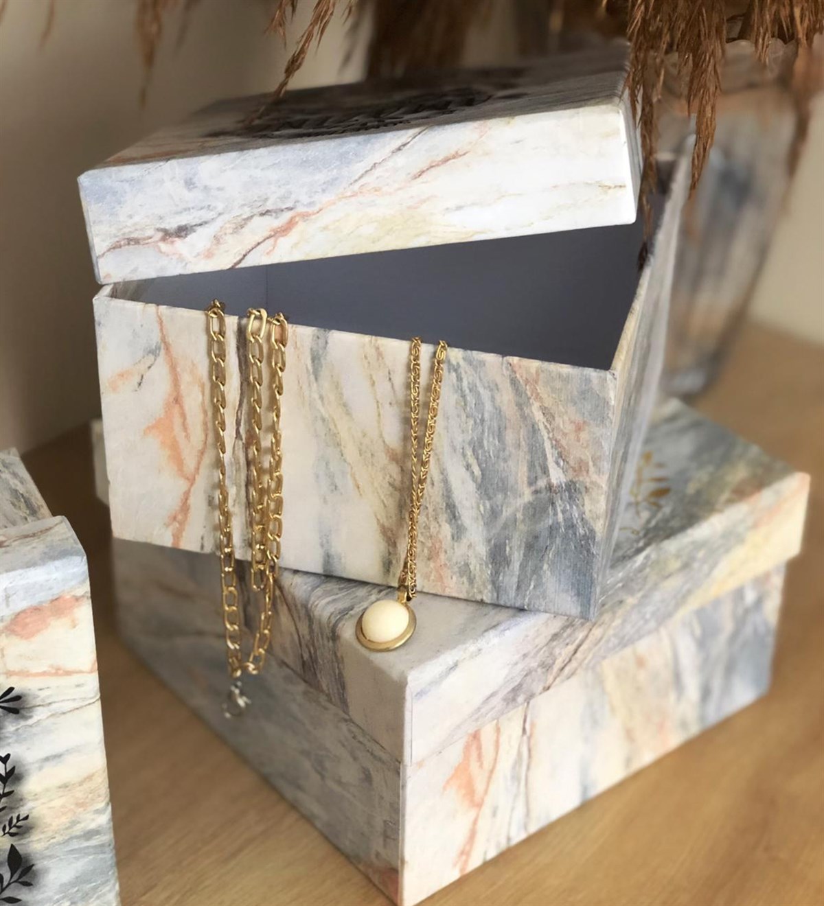 Mermer Mottolu Tasarım 3'lü KutuGiftmodaMermer-Kutu