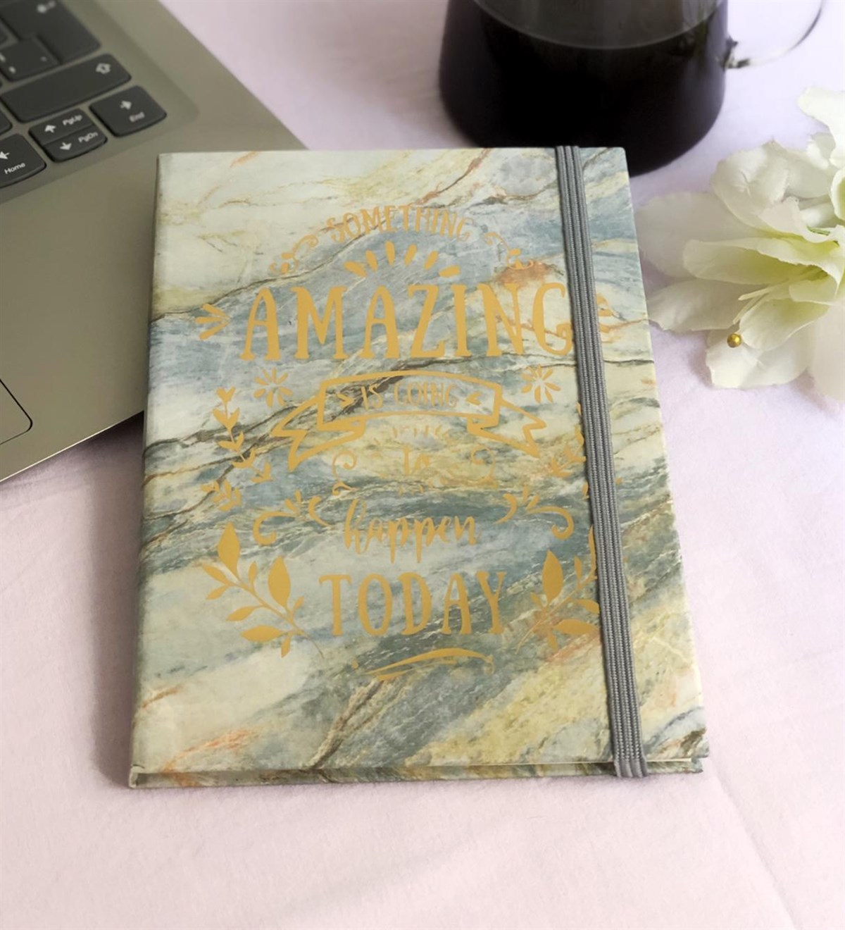 Mermer Mottolu Tasarım DefterGiftmodaMermer-Lastikli-Defter