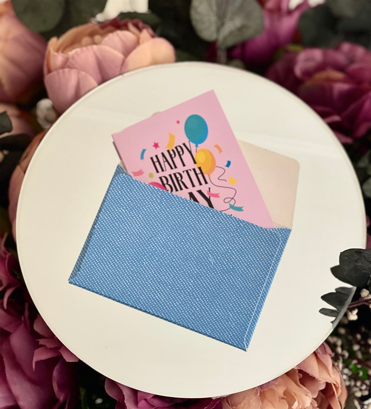 Pembe Happy Birthday Tasarımlı Beyaz Zarflı Mesaj KartıgiftmodaGmmsj00017