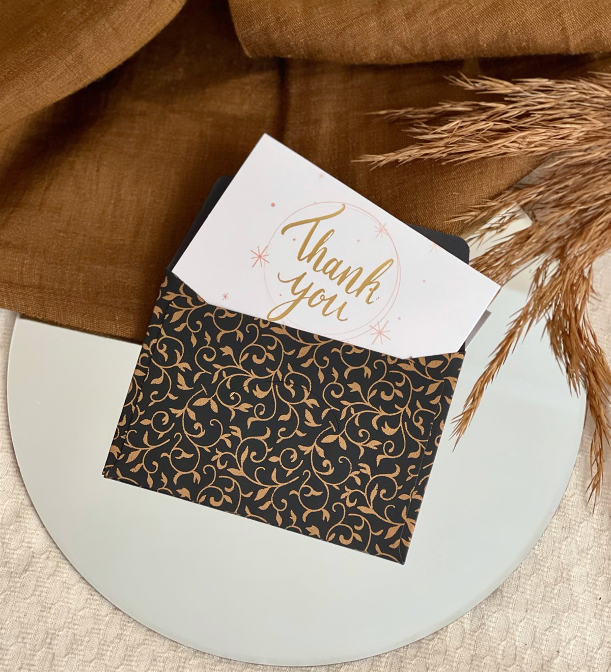 Thank You Tasarımlı Gold Siyah Zarflı Mesaj KartıgiftmodaGmmsj00006