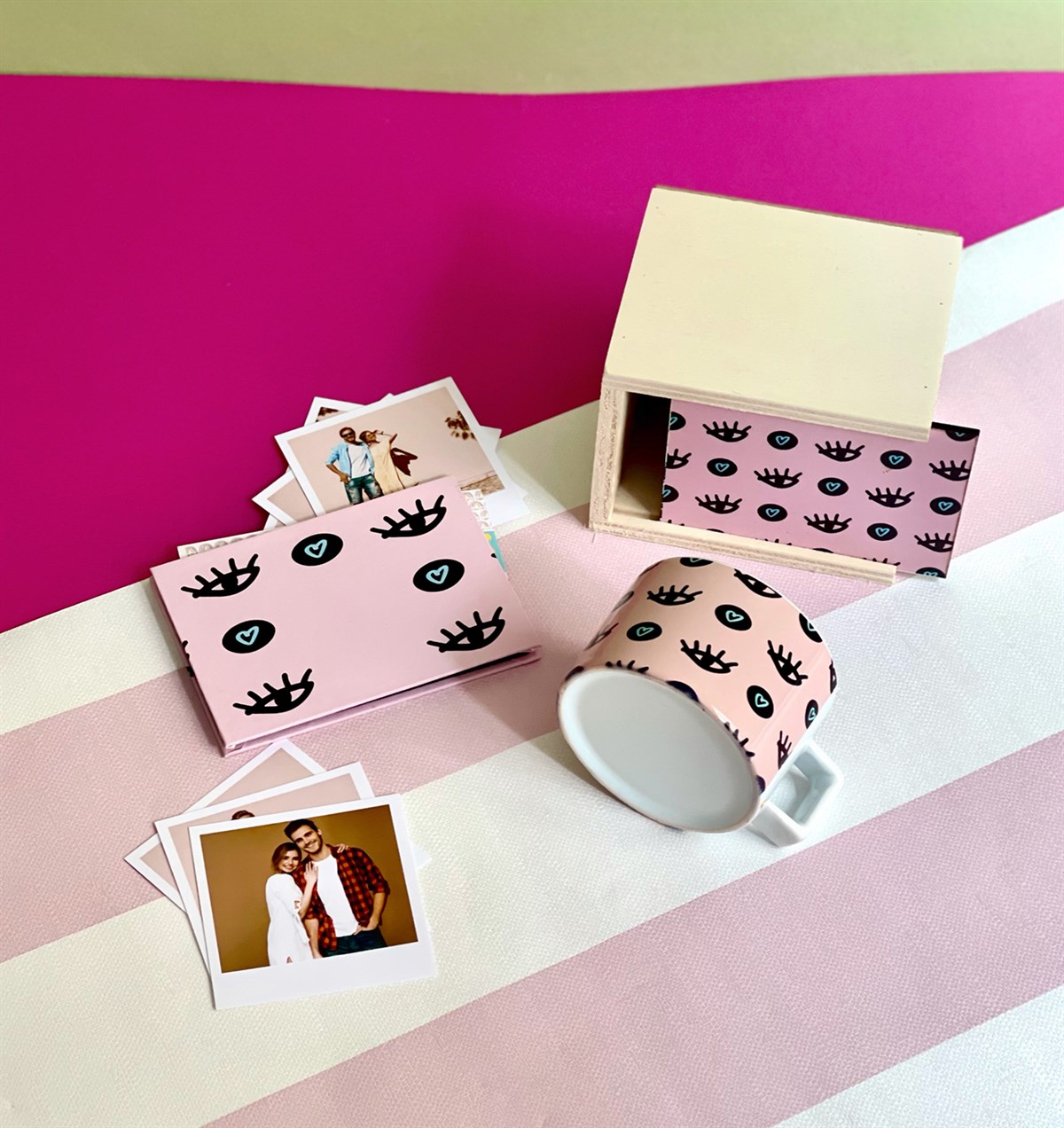 Kişiye Özel Fotoğraflı Nazar Göz Tasarımlı Mini Fotoğraf Albümü ve Kutulu Kupa GiftmodaGmhs101076