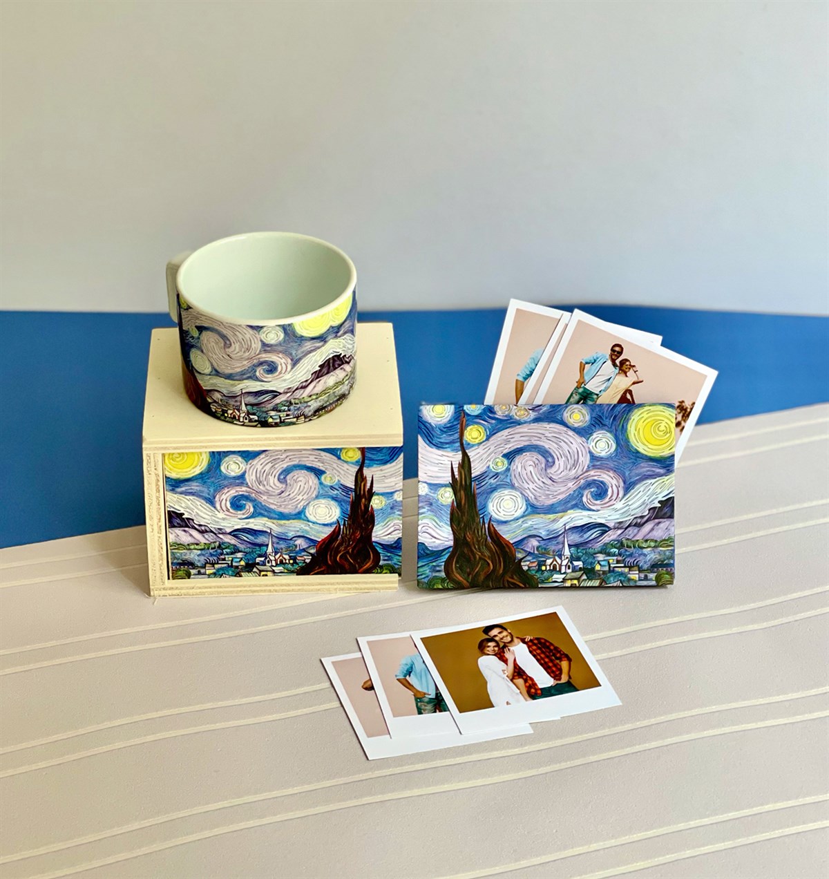 Kişiye Özel Fotoğraflı Van Gogh Tasarımlı Mini Fotoğraf Albümü ve Kutulu Kupa GiftmodaGmhs101082