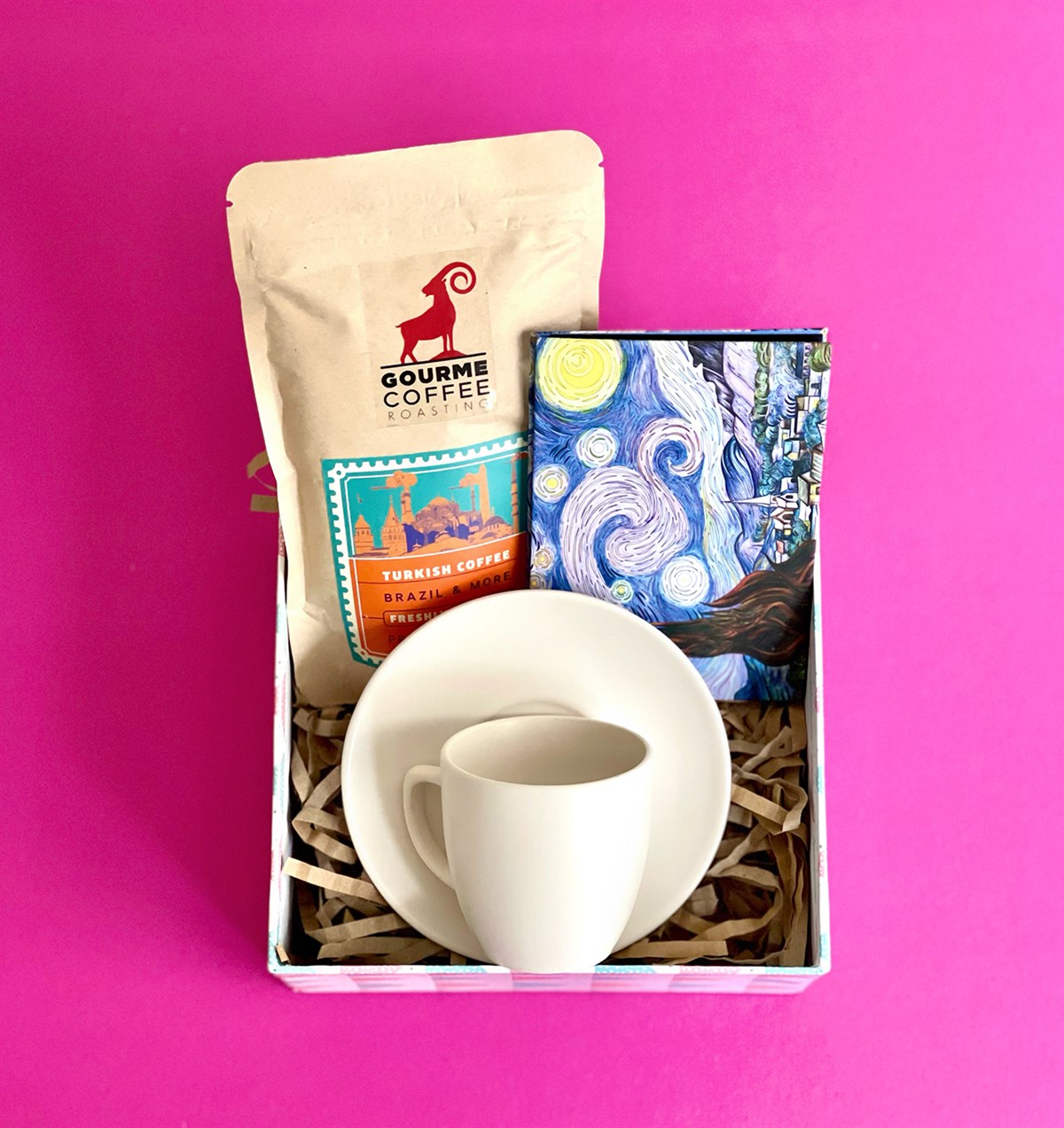 Türk Kahvesi Fincanı Van Gogh Mini Fotoğraf Albümü ve Türk Kahvesi Mini Hediye Seti GiftmodaGmhs100983