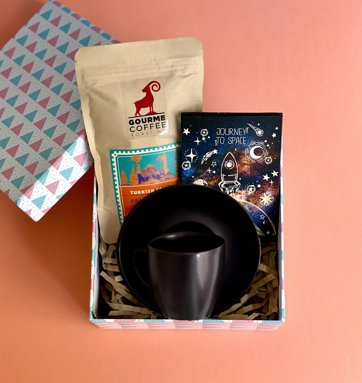 Türk Kahvesi Fincanı Space Roket Mini Fotoğraf Albümü ve Türk Kahvesi Mini Hediye Seti GiftmodaGmhs100980