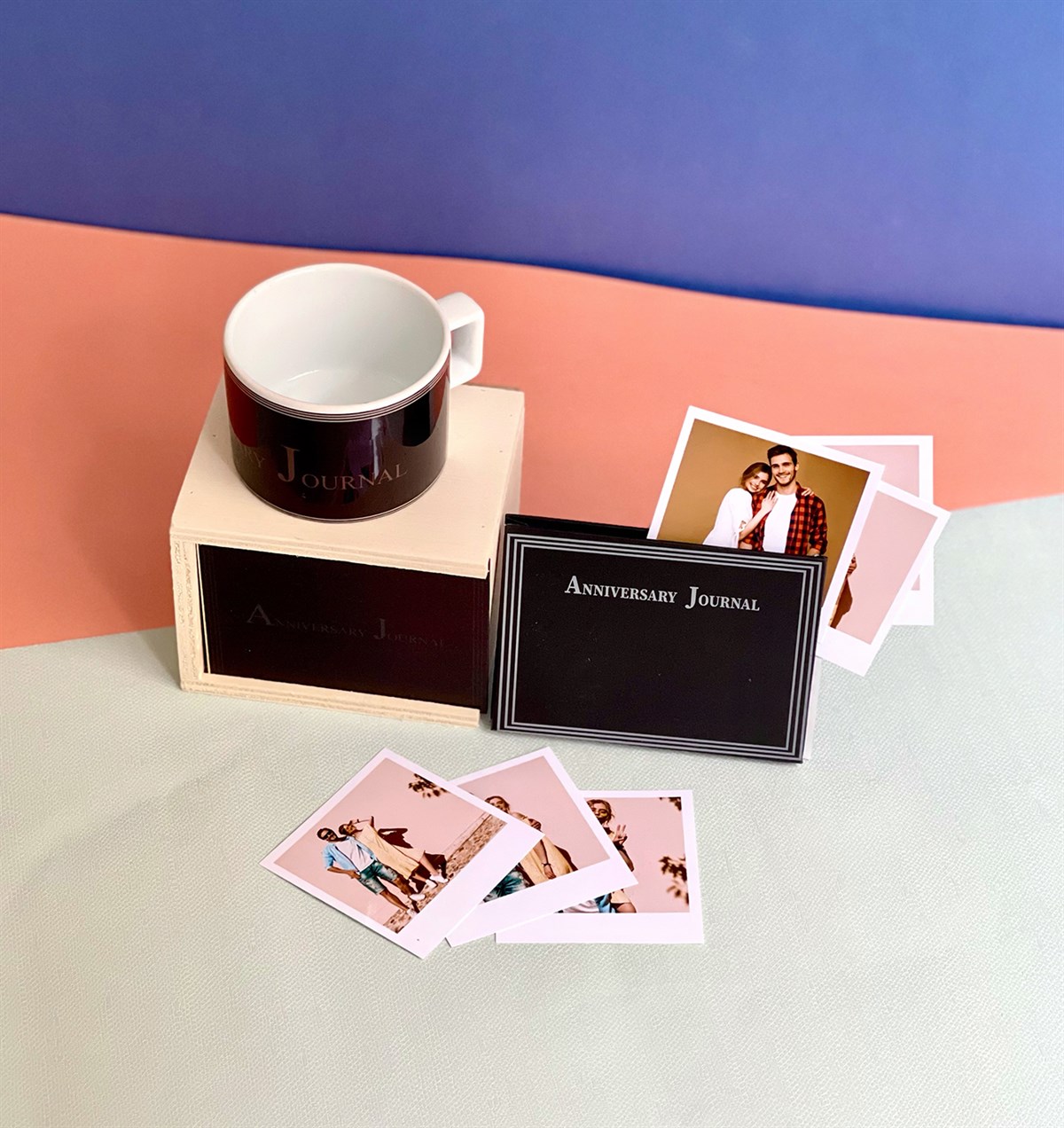 Kişiye Özel Fotoğraflı Anniversary Journal Tasarımlı Mini Fotoğraf Albümü ve Kutulu Kupa GiftmodaGmhs101067