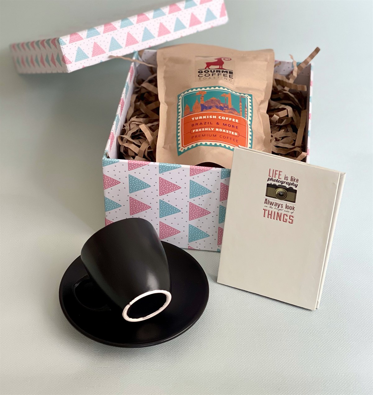 Türk Kahvesi Fincanı Life Is Like Mini Fotoğraf Albümü ve Türk Kahvesi Mini Hediye Seti GiftmodaGmhs100981