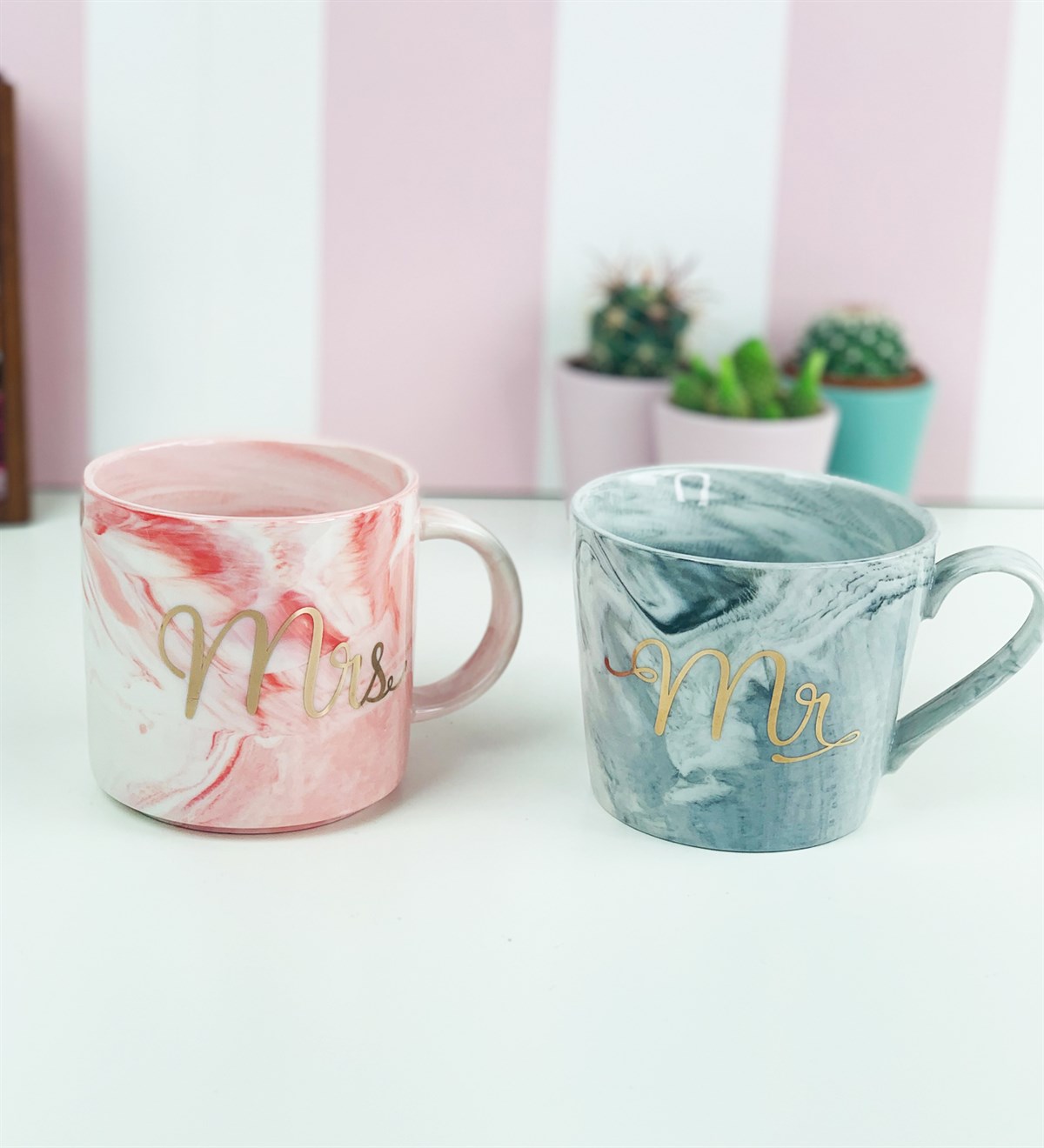 Ms Siyah Ve Pembe Porselen Kupa SetGiftmodaGM-2452-2453-Set