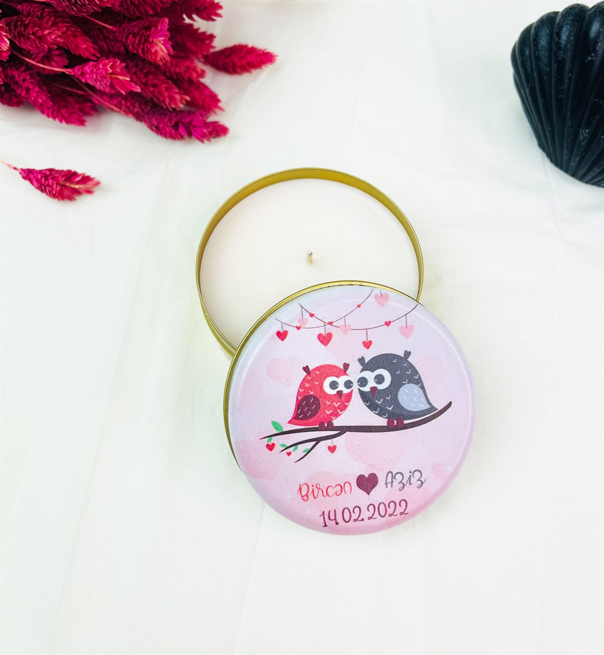 Kişiye Özel Baykuş Tasarımlı Kokulu Teneke MumgiftmodaGmmum0036