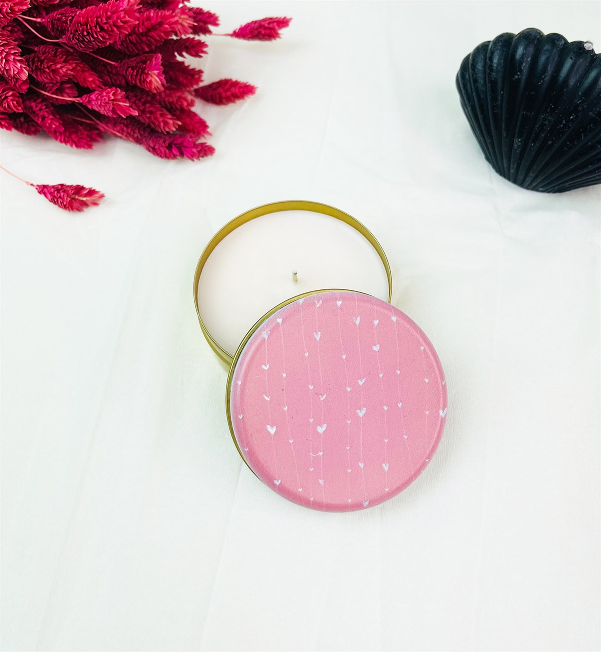 Işıltılı Kalp Tasarımlı Kokulu Teneke MumgiftmodaGmmum0037