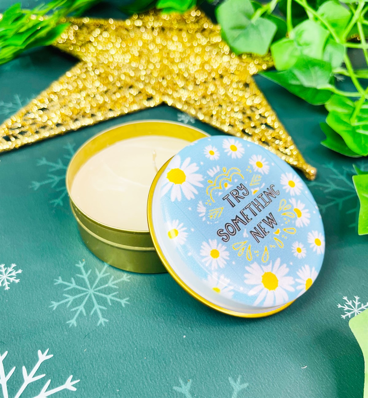 Mavi Papatya Tasarımlı Kokulu Teneke MumgiftmodaGmmum0024