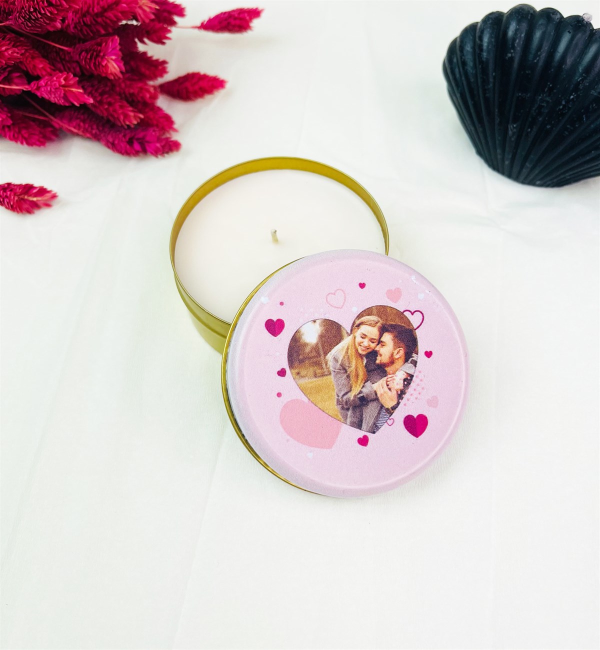 Kişiye Özel Kalp Tasarımlı Kokulu Teneke MumgiftmodaGmmum0035