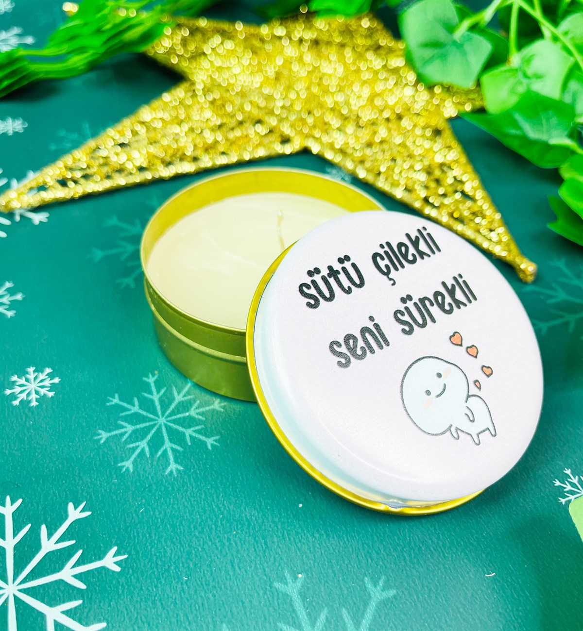 Sütü Çilekli Seni Sürekli Tasarımlı Kokulu Teneke MumgiftmodaGmmum0026