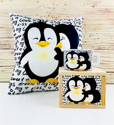 Mutlu Aşıklar Penguen Tasarım Yastık Seti