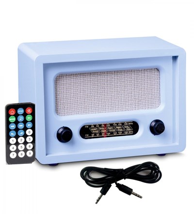 Nostaljik Görünümlü Ahşap Radyo Mavi