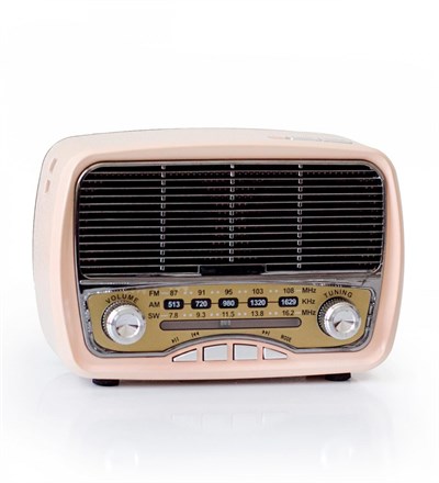 Nostaljik Görünümlü Çok Fonksiyonlu Radyo Toz Pembe
