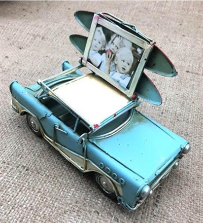 Nostaljik Metal Fotoğraf Çerçeveli Chevrolet Mavi