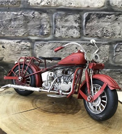 Nostaljik Metal Harley Motor Kırmızı 27cm