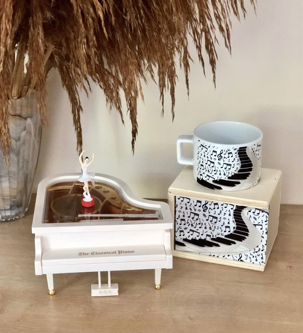 Piyano Müzik Kutusu Ve Piyano Tasarımlı Kutulu KupaGiftmodaGM-1075-GM00013-Set