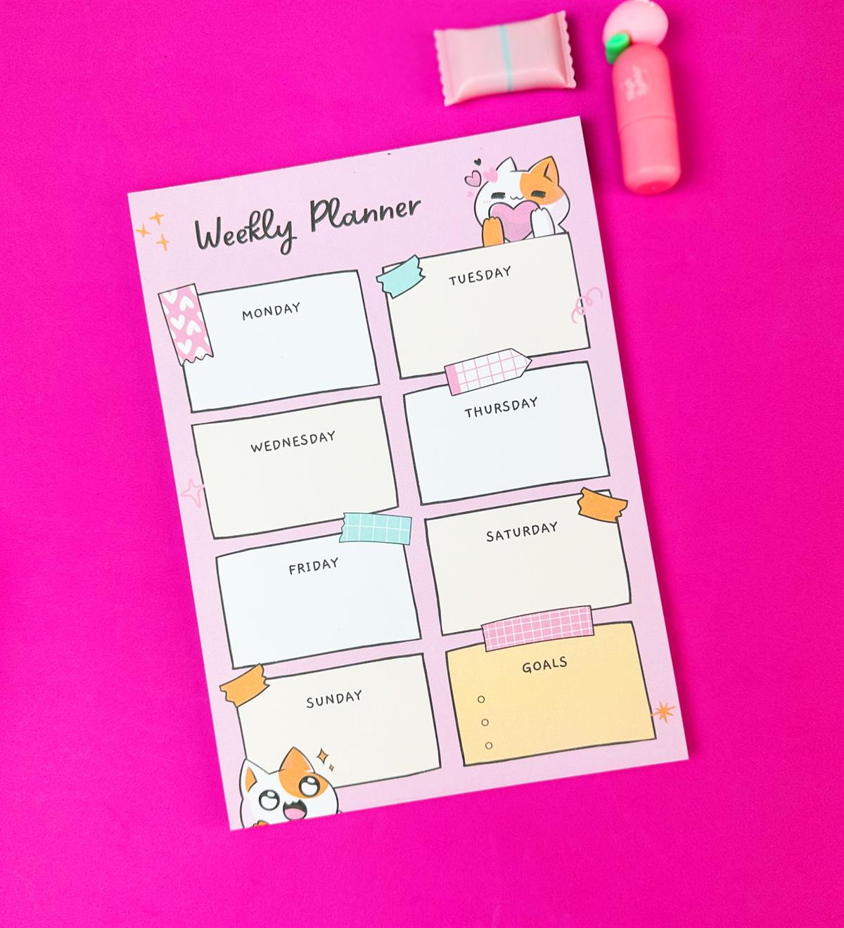 Sevimli Kedi Tasarımlı Klavye Önü Haftalık PlanlayıcıgiftmodaBAM-1031-6	