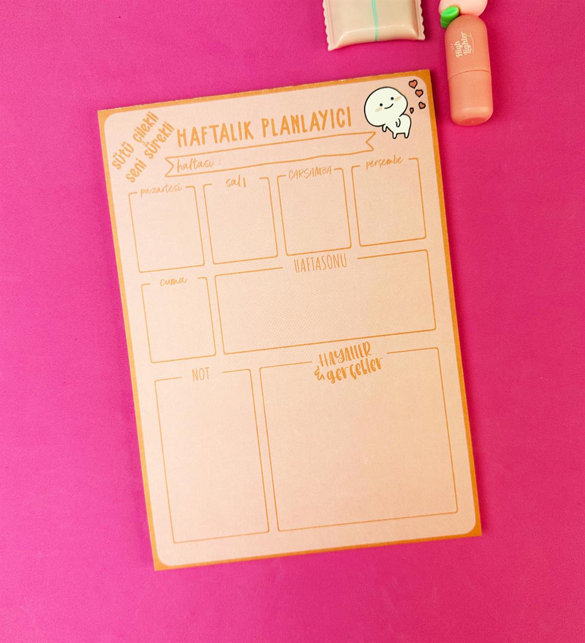 Sütü Çilekli Tasarımlı Klavye Önü Haftalık PlanlayıcıgiftmodaBAM-1031-14	