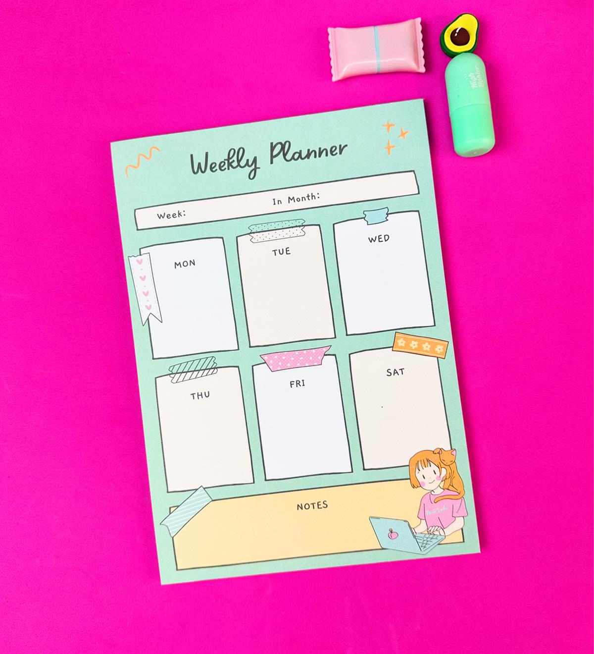 Sevimli Kız Tasarımlı Klavye Önü Haftalık PlanlayıcıgiftmodaBAM-1031-13	