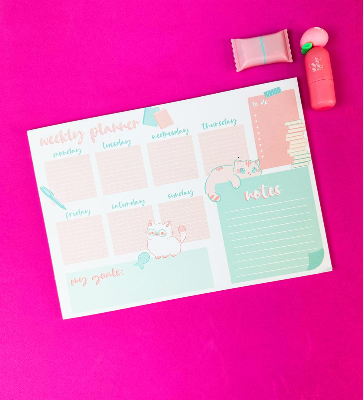 Kedi Tasarımlı Klavye Önü Haftalık PlanlayıcıgiftmodaBAM-1031-15	