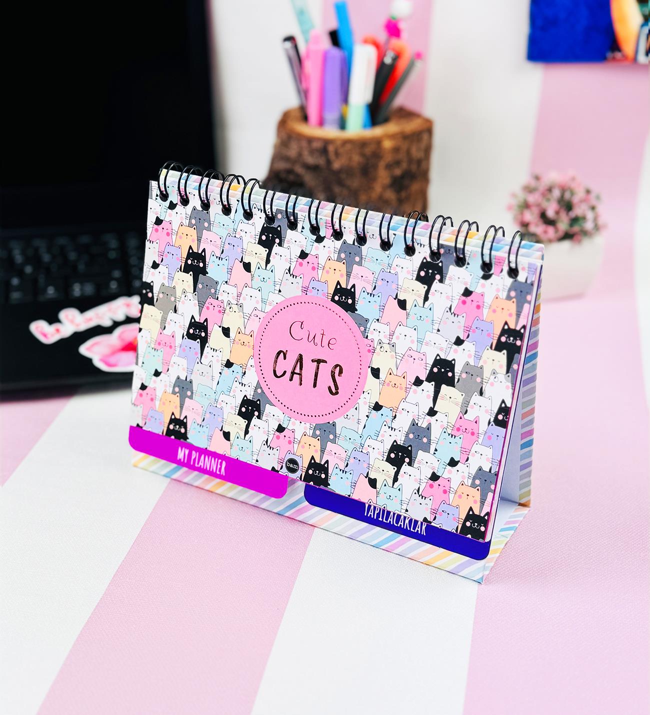 Sevimli Kedi Tasarımlı Yeni Nesil Masa Üsü Planner 2 Sayfa StickergiftmodaBam-1227-2