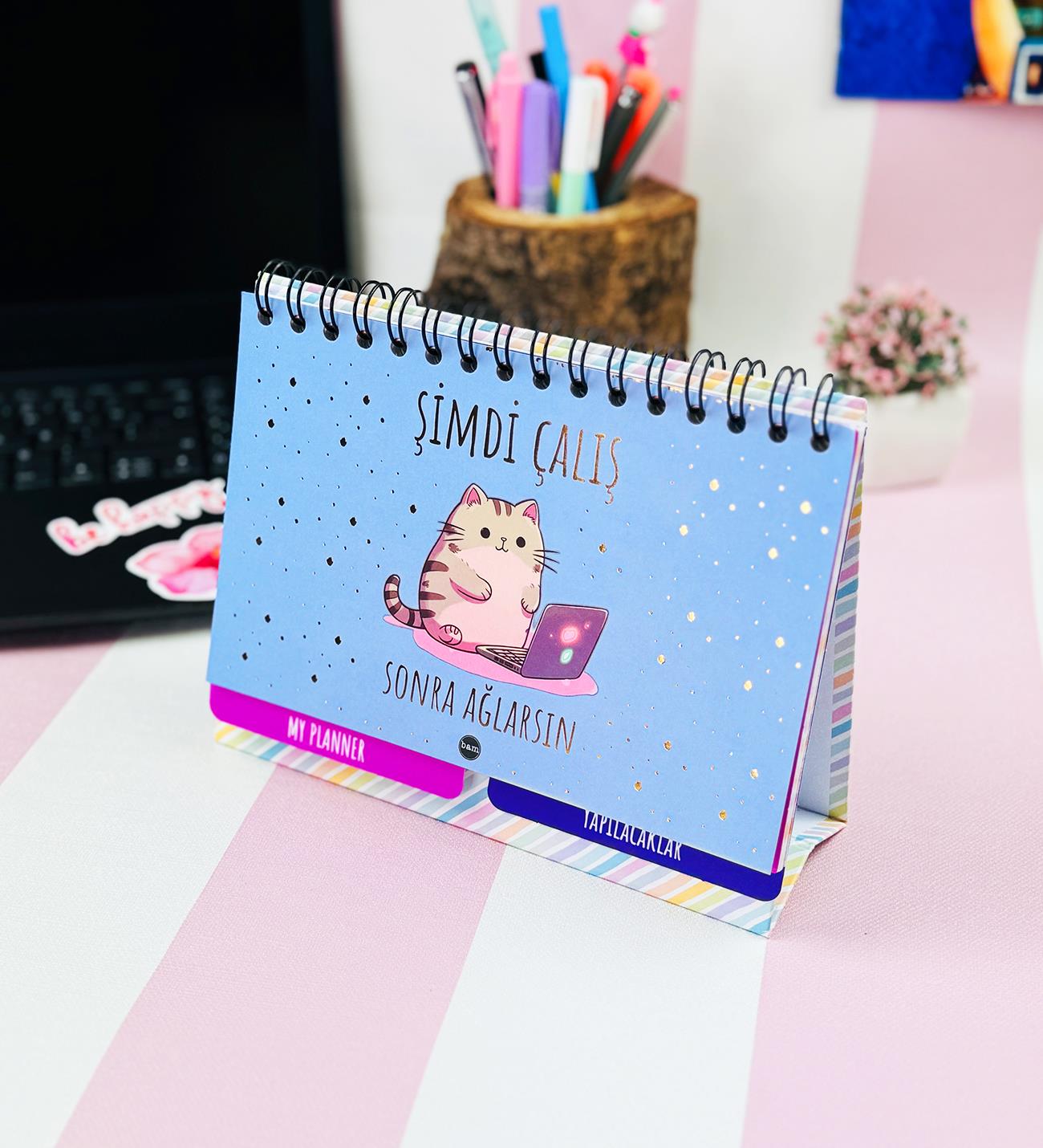 Şimdi Çalış Sonra Ağlarım Tasarımlı Yeni Nesil Masa Üsü Planner 2 Sayfa StickergiftmodaBam-1227-10