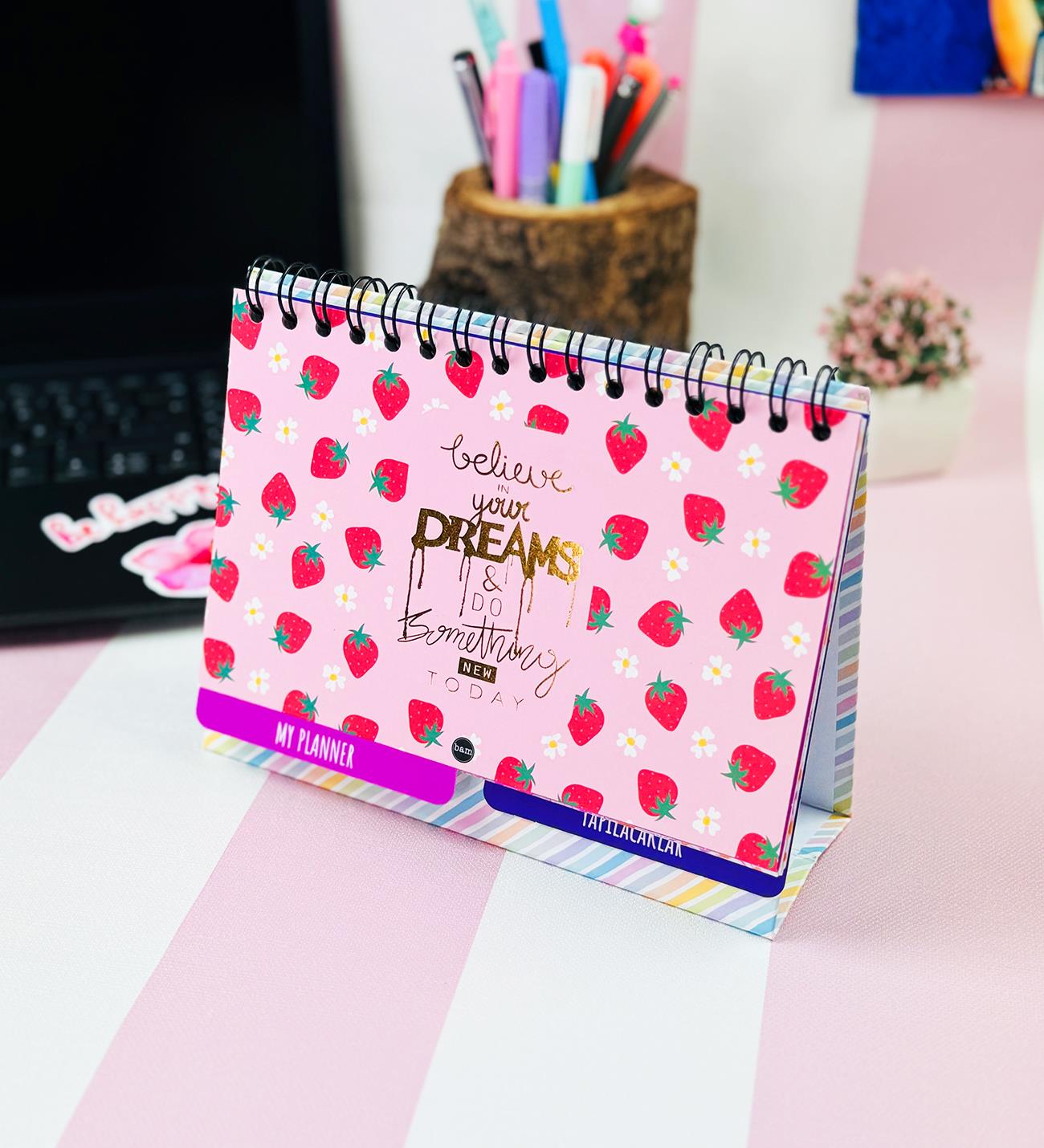 Believe İn Your Dreams Çilek Tasarımlı Yeni Nesil Masa Üsü Planner 2 Sayfa StickergiftmodaBam-1227-6
