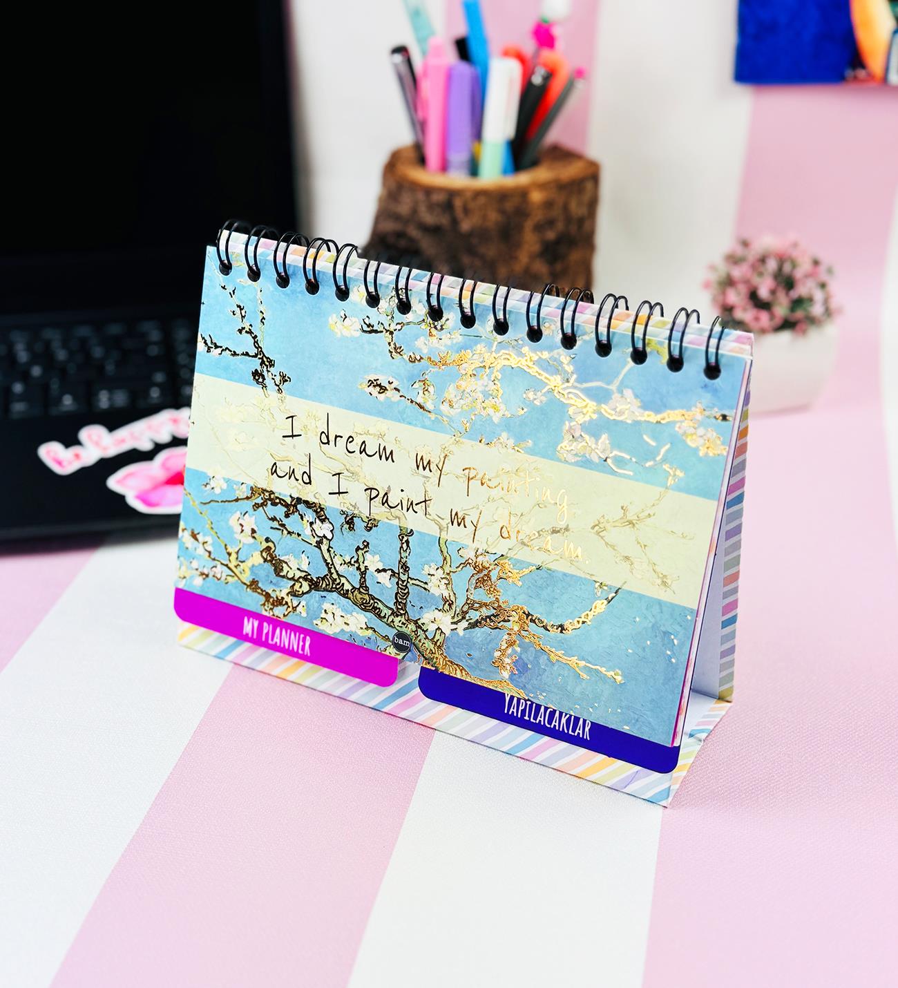 Van Gogh Badem Çiçeği Tasarımlı Yeni Nesil Masa Üsü Planner 2 Sayfa StickergiftmodaBam-1227-5