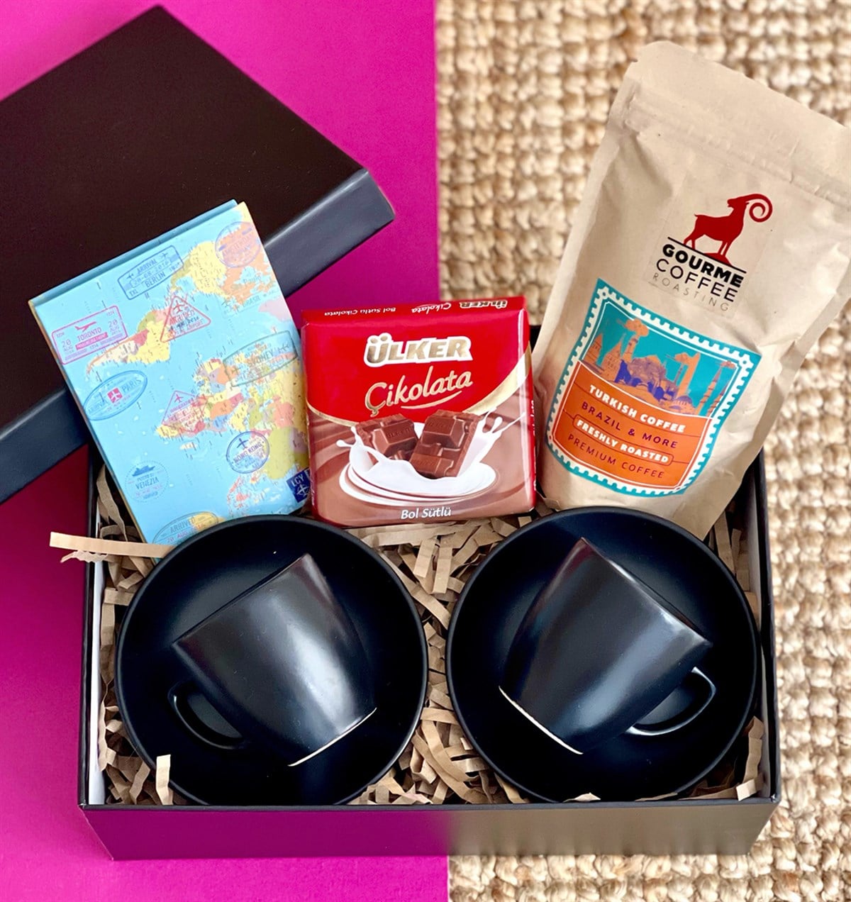 Özel Kutusunda 2'li Türk Kahvesi Fincanı Travel Mini Fotoğraf Albümü Çikolata ve Türk Kahvesi GiftmodaGmhs101008