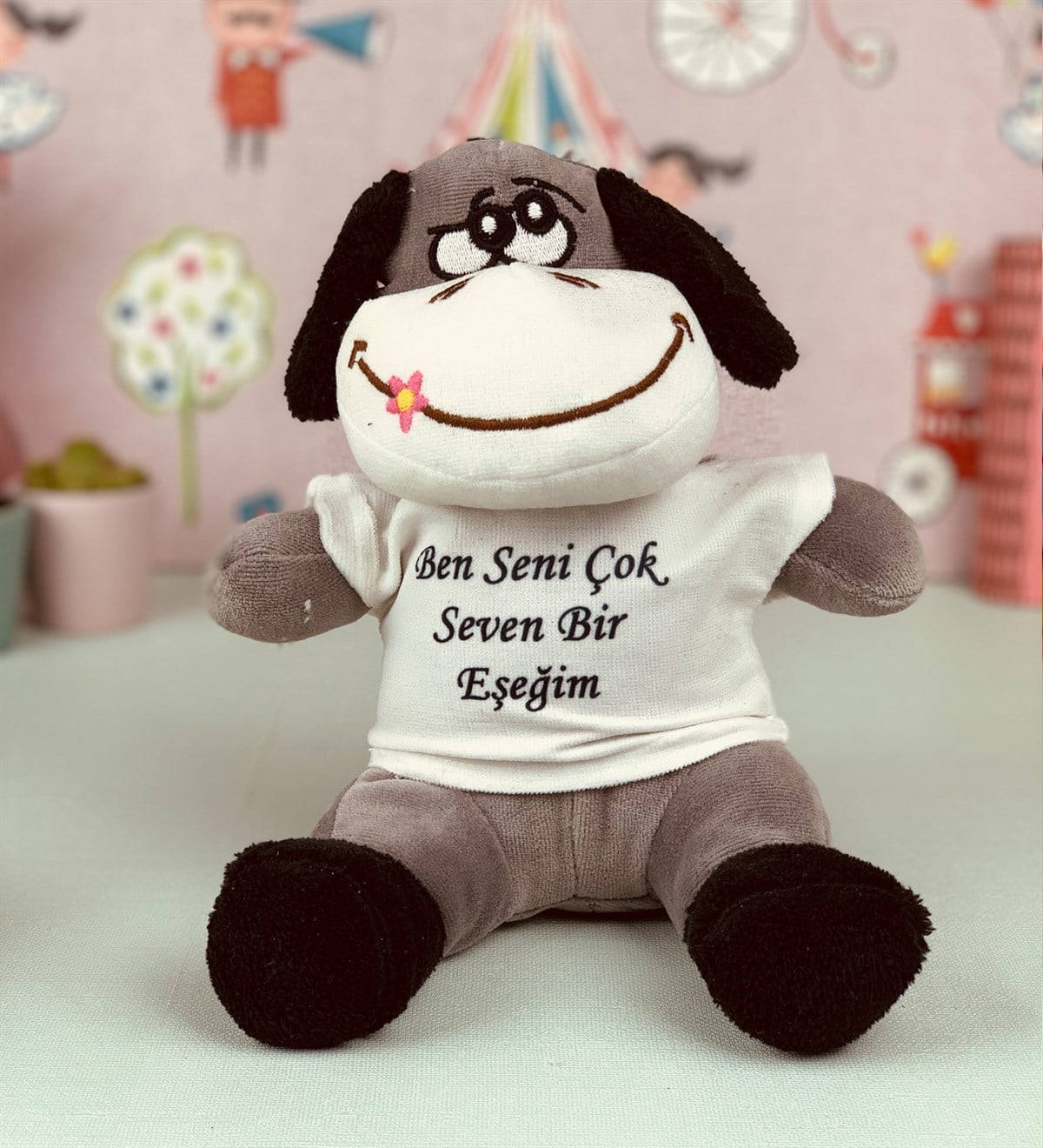 Seni Seven Eşşeğim Tasarımlı Peluş EşşekGiftmodaSeni Seven Eşşeğim-Eşşek