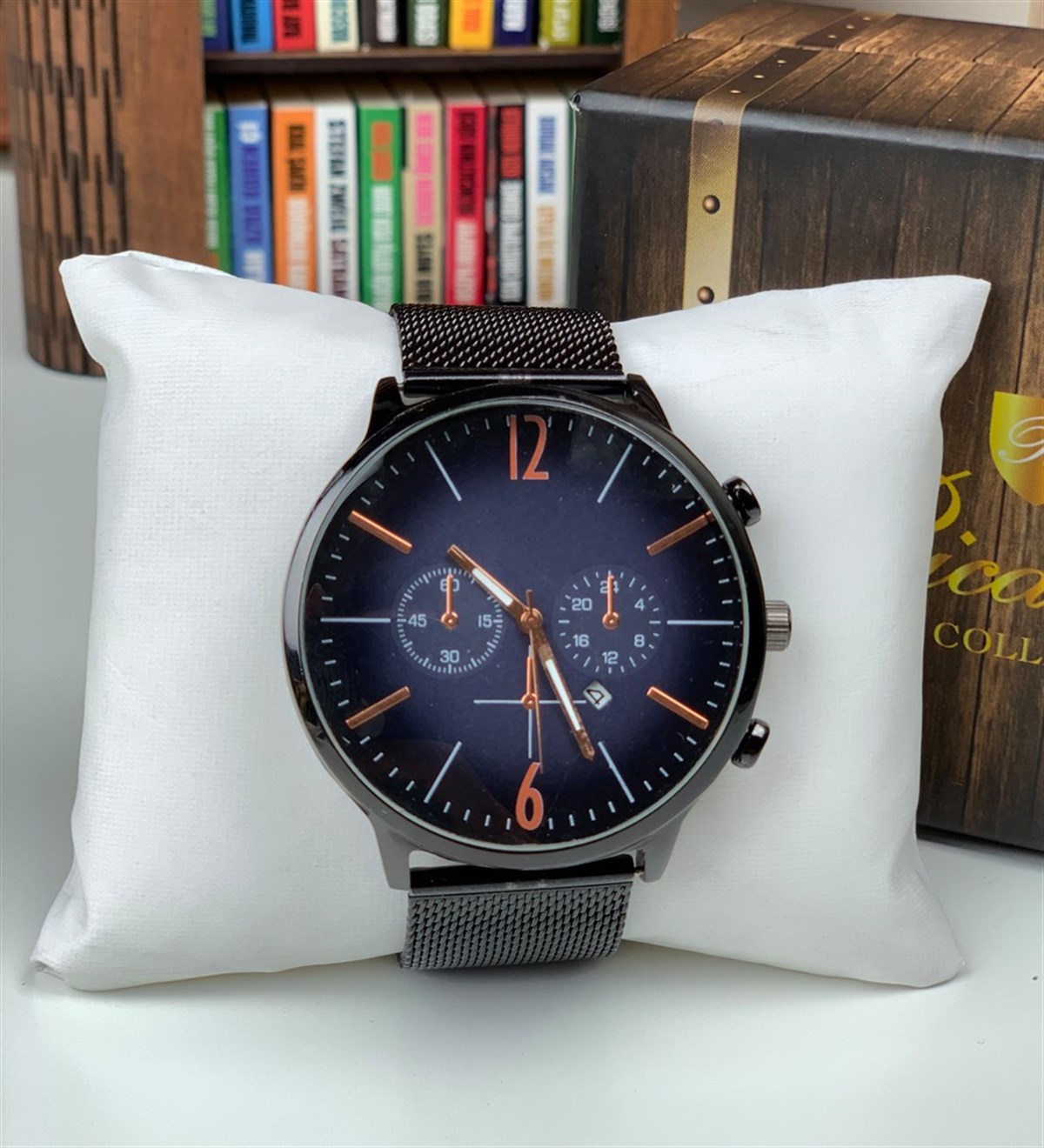 Siyah Hasır Kordon Siyah Kardranlı Saat