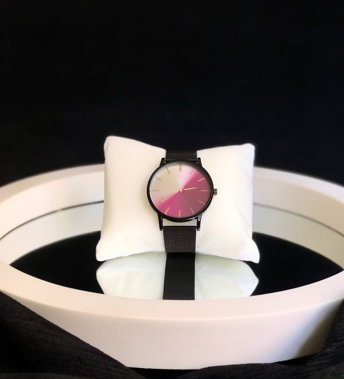 Siyah Hasır Kordonlu Mor Beyaz Transparan Renkli SaatGiftmodaSiya-Kordon-Mor-Beyaz-Saat