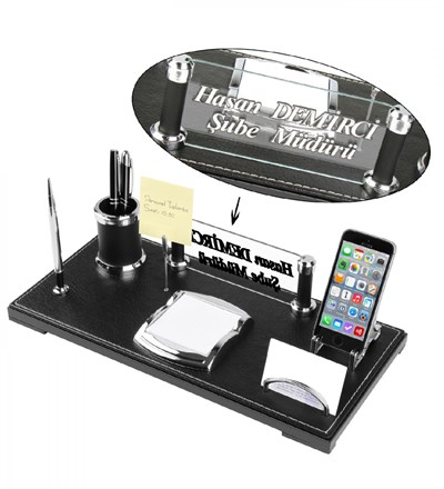 Siyah Kabartma Yazılı Vip Ofis Masa Üstü İsimliği Seti