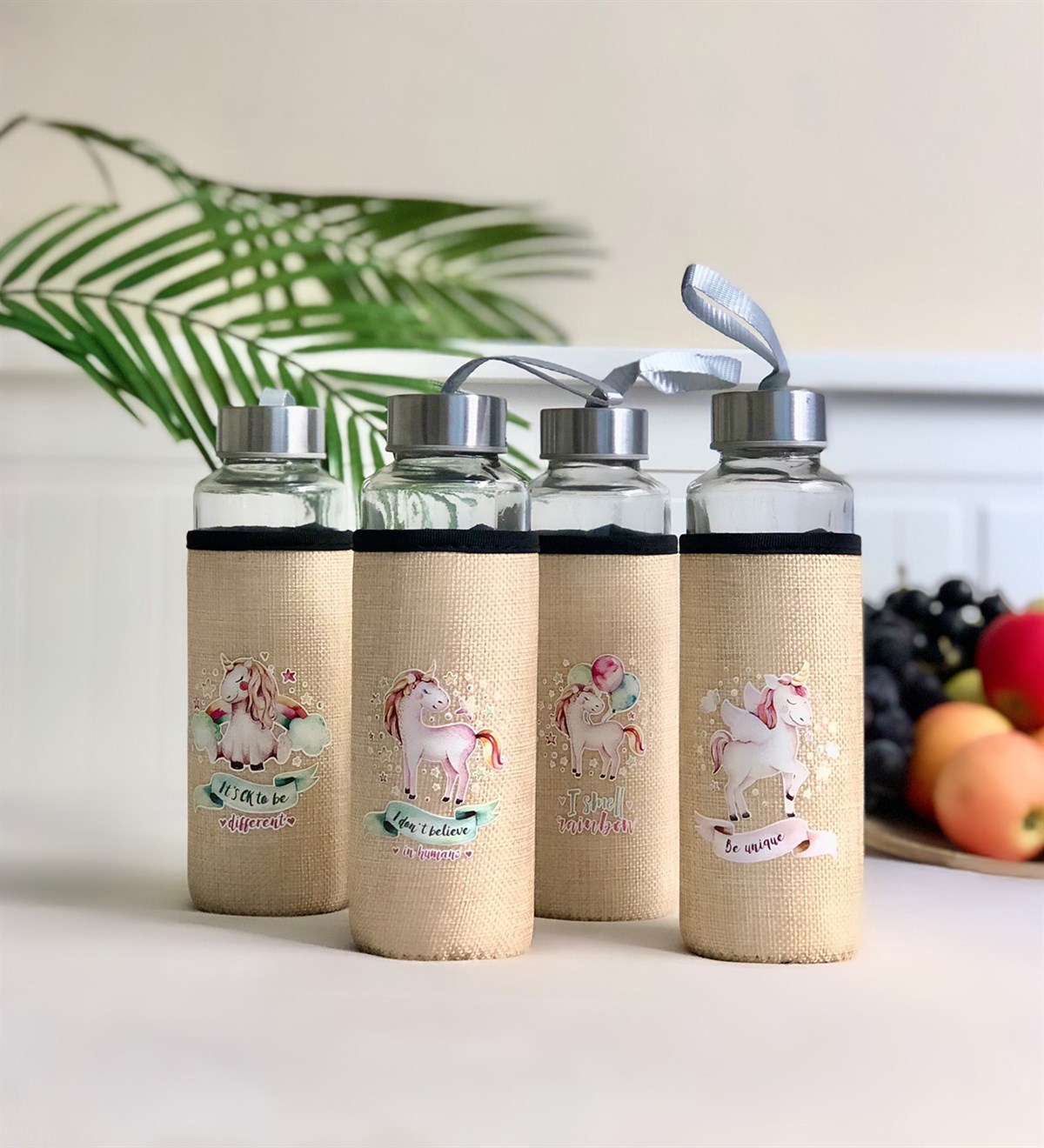 Unicorn Tasarımlı Kılıflı 400 Ml Cam MataraGiftmodaGm-4063