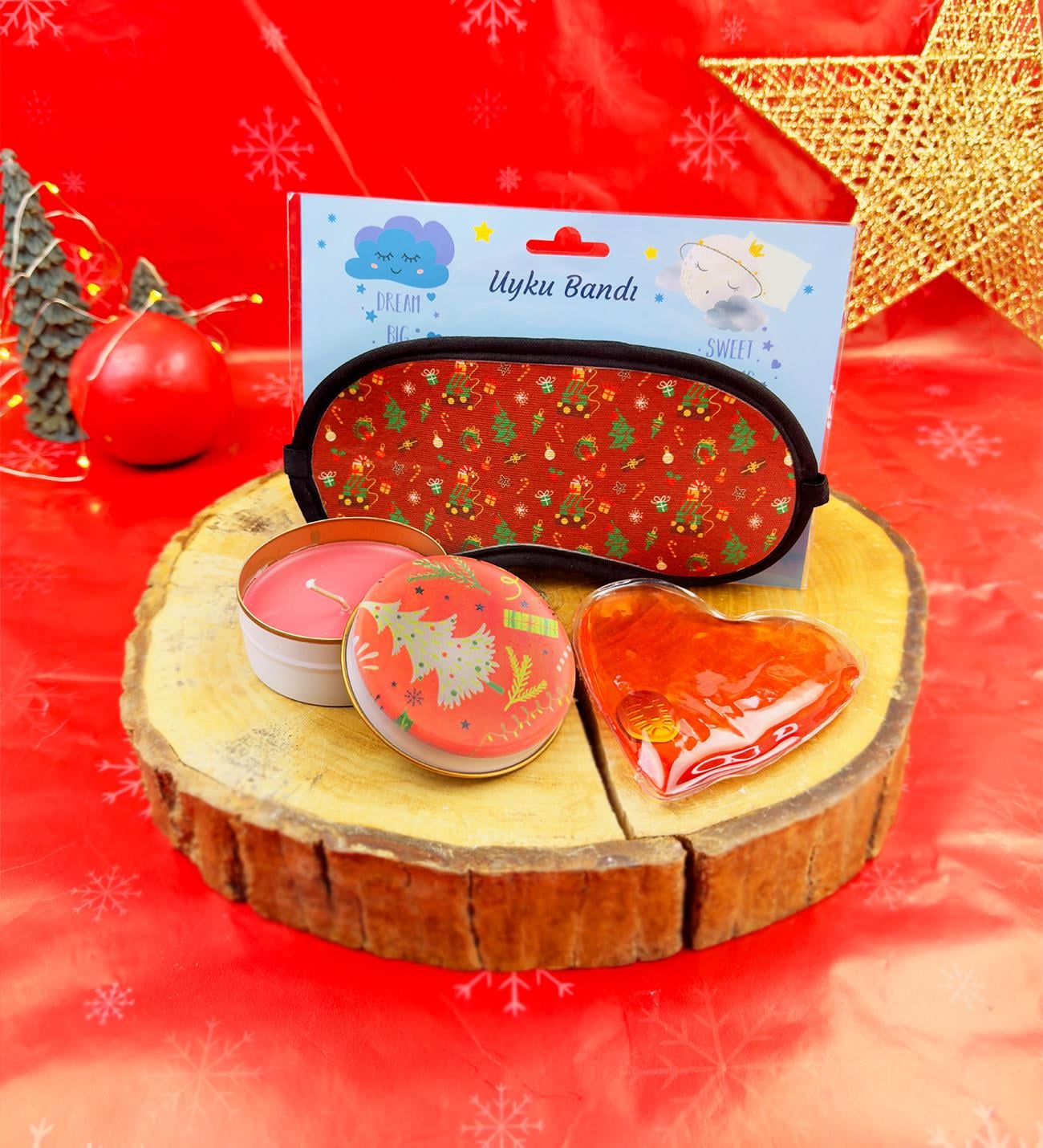 Kalp El Istıcı Mum Ve Uyku Bandı Yılbaşı Hediye SetigiftmodaGmhs102066