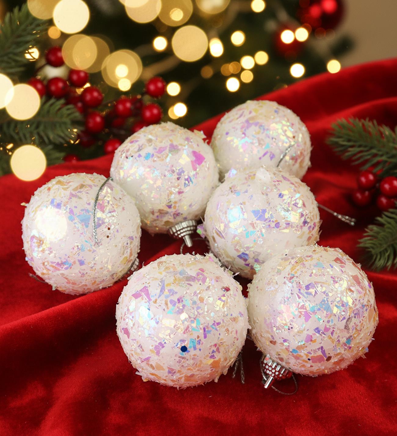 Beyaz Yılbaşı Ağaç Süsü Top Seti – 6 AdetgiftmodaBM-1768	