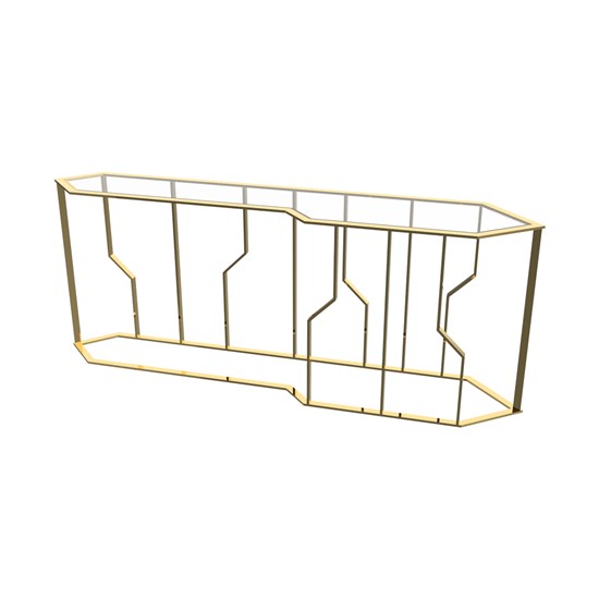 Mariangela 200cm Temperli Cam Parlak Paslanmaz Titanyum Gold Konsol