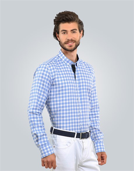 SLIM FIT LONG SLV COTTON OXFORD CHECK   GÖMLEK SLIM FIT CHECKED