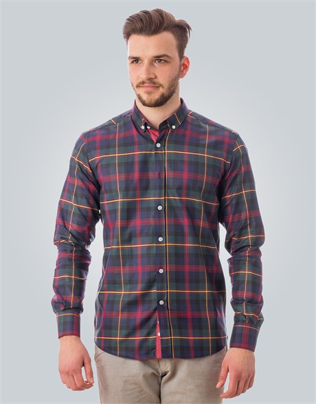 SLIM FIT LONG SLV COTTON OXFORD CHECK   GÖMLEK SLIM FIT CHECKED