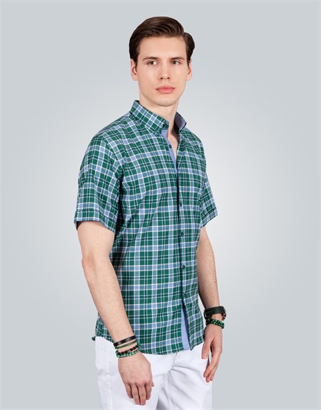 CLASSIC FIT SHORT SLV CHECK GARNISHED 70/1   GÖMLEK CLASSIC FIT SUMMER SEASON