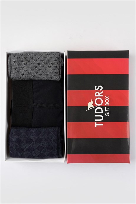 BOXER&SOCKS GIFT BOX 3 PACK PATTERNED - DESENLİ 3'LÜ BOXER&ÇORAP HEDİYE KUTUSU SOCKS