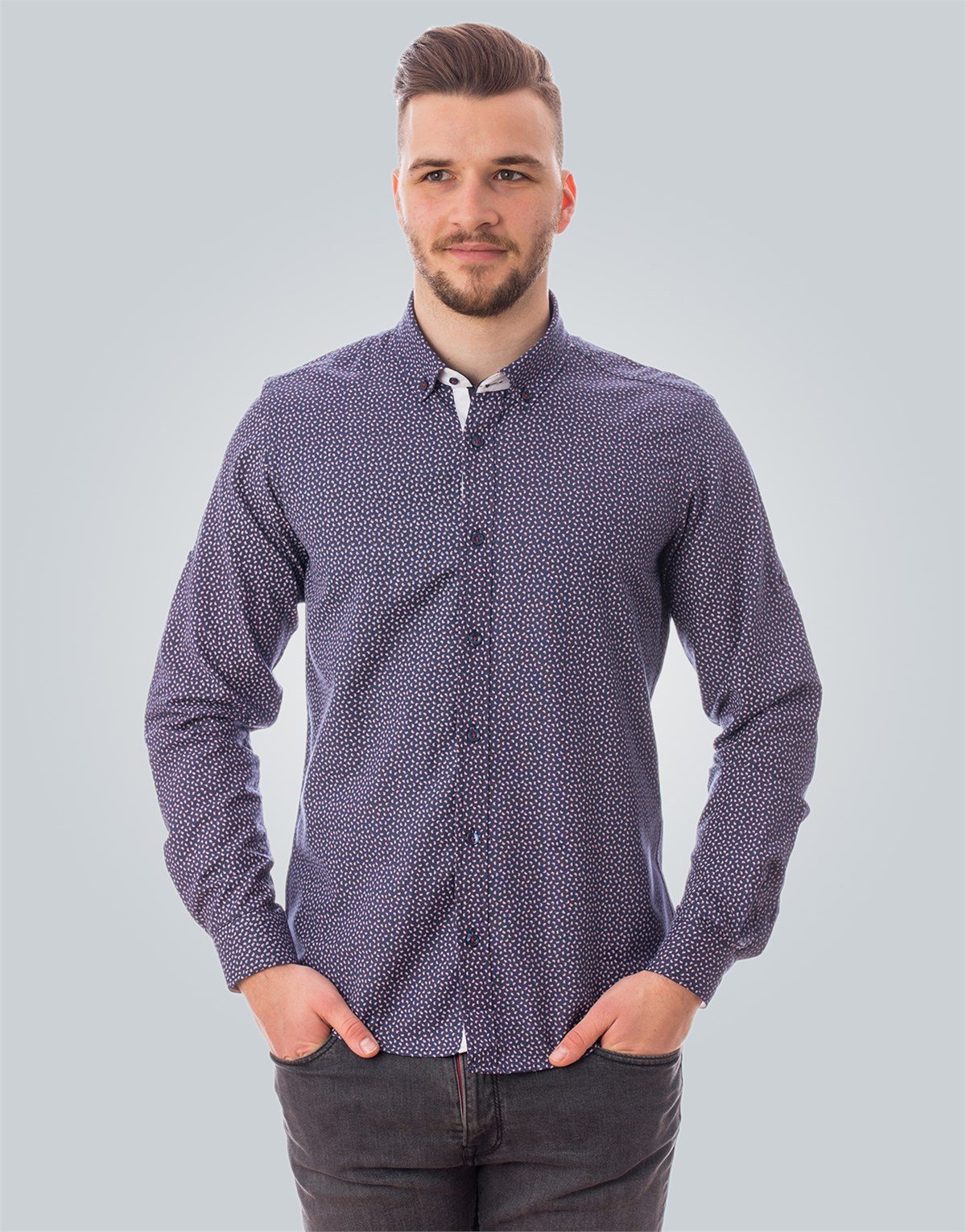 SLIM FIT LONG SLV OLD   GÖMLEK SLIM FIT PRINTED - SIMPLE