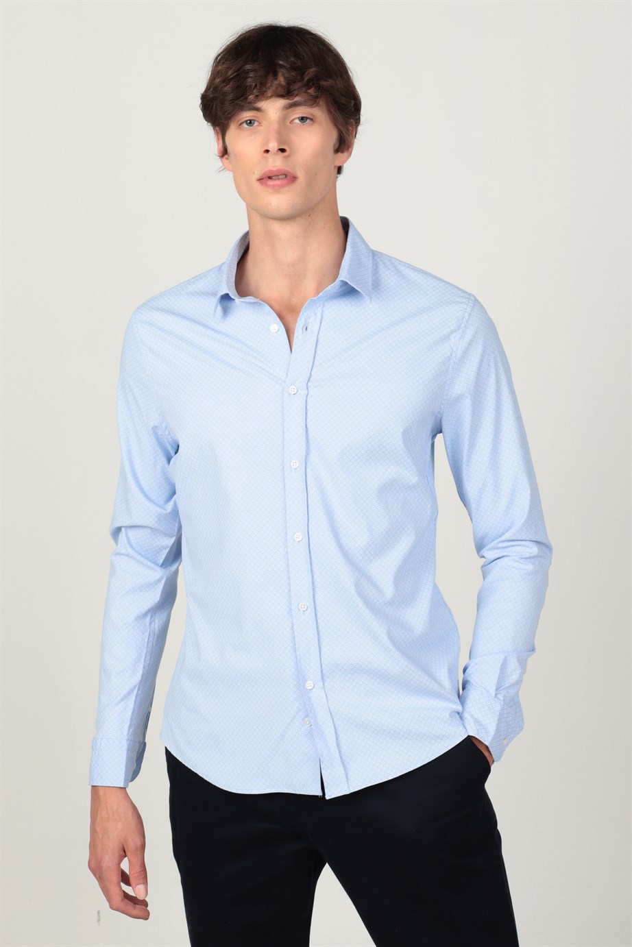 Süper Slim Fit Uzun Kol Baskılı Likralı Esnek Kumaş Erkek Gömlek