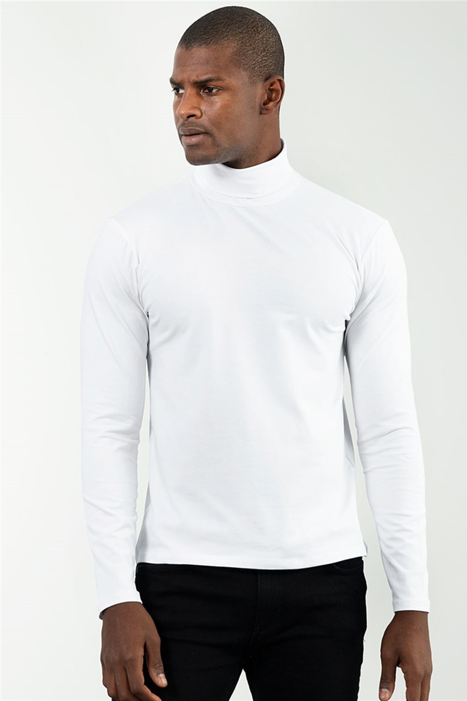 Slim Fit Dar Kesim Tam Balıkçı Yaka Düz İnce Erkek Sweatshirt